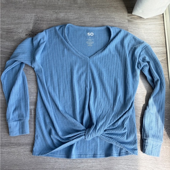 SO Tops - SO Women’s Blue Front Knot Long Sleeve Top